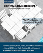 5-Piece White Outdoor Dining Set with White 15FT Large Patio Umbrella, 75.2'' HDPE Table & Chairs for 8, Weather-Resistant Furniture with Umbrella Hole for Patio, Lawn, Poolside