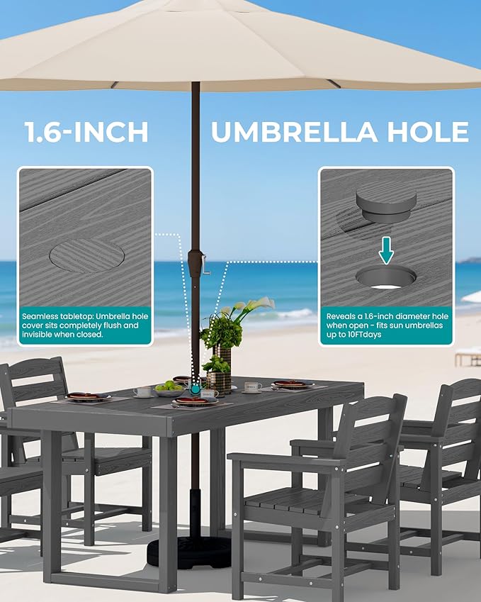 SERWALL HDPE Outdoor Dining Set for 4, 67'' All Weather Patio Dining Table and Chairs Set for Deck, Lawn, Gray