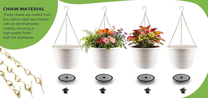 Hanging Planters 11 Inch, 3 Pcs Flower Pots with Drainage Hole, Self Watering Hanging Basket for Indoor Outdoor Plants, Decor, White