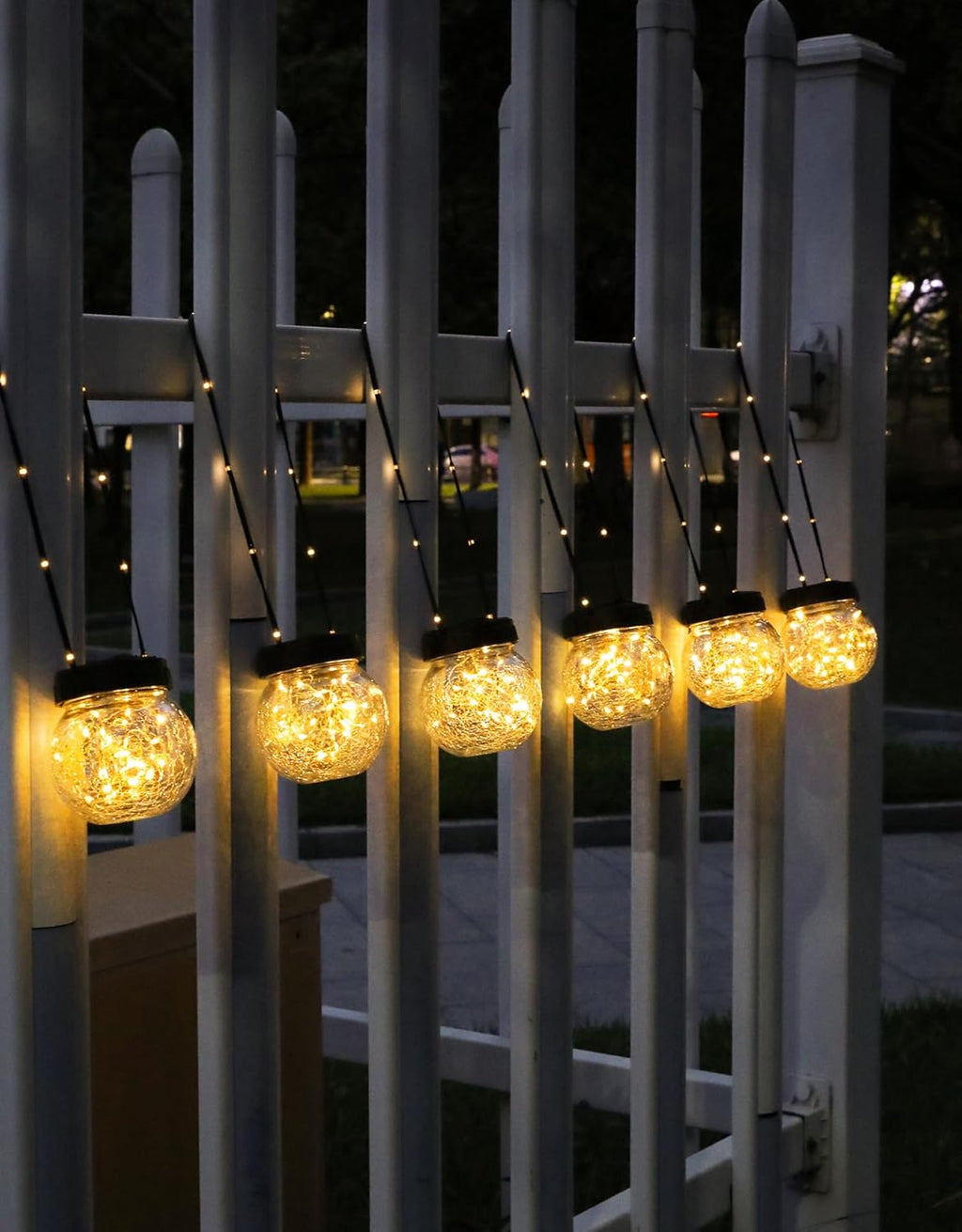Solar Lights Outdoor Waterproof 24-Pack, Solar Powered Hanging Lantern Cracked Glass Hanging Globes for Yard Decor Christmas Decoration, Shepherd Hook, Garden Tree Table Ornaments, Warm