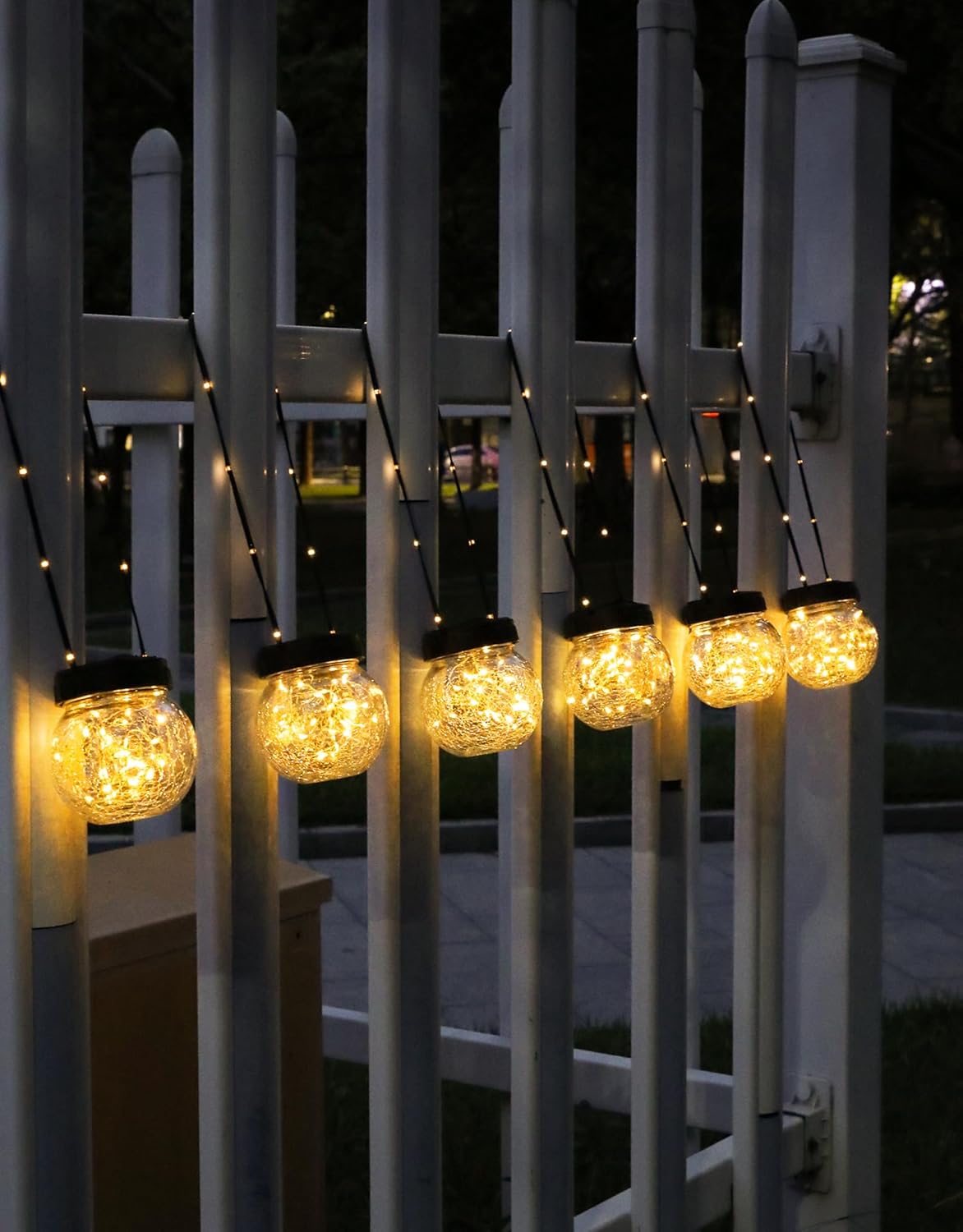 Solar Lights Outdoor Waterproof 24-Pack, Solar Powered Hanging Lantern Cracked Glass Hanging Globes for Yard Decor Christmas Decoration, Shepherd Hook, Garden Tree Table Ornaments, Warm