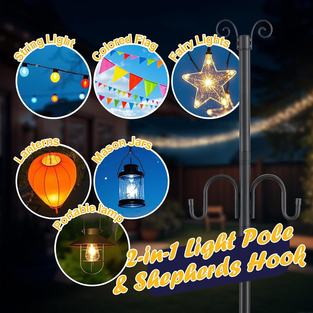 10FT String Light Poles 2Pack, 1.5 Inch Heavy Duty Poles for Outdoor String Lights with Shepherd Hook, 2 in 1 Light Pole with Anchor for Garden Backyard Patio Bistro Cafe