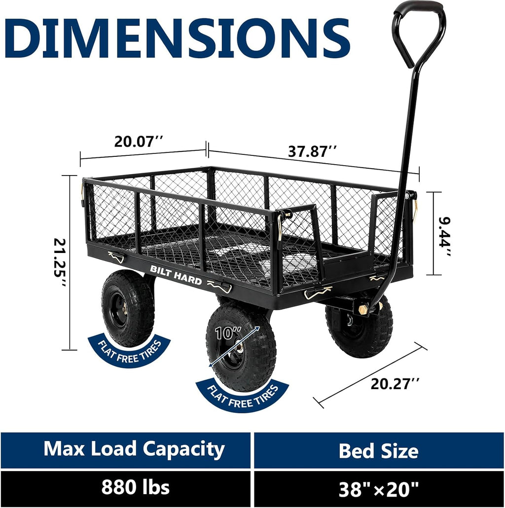 bilt hard 880 lbs 10" tires steel garden showing dimensions