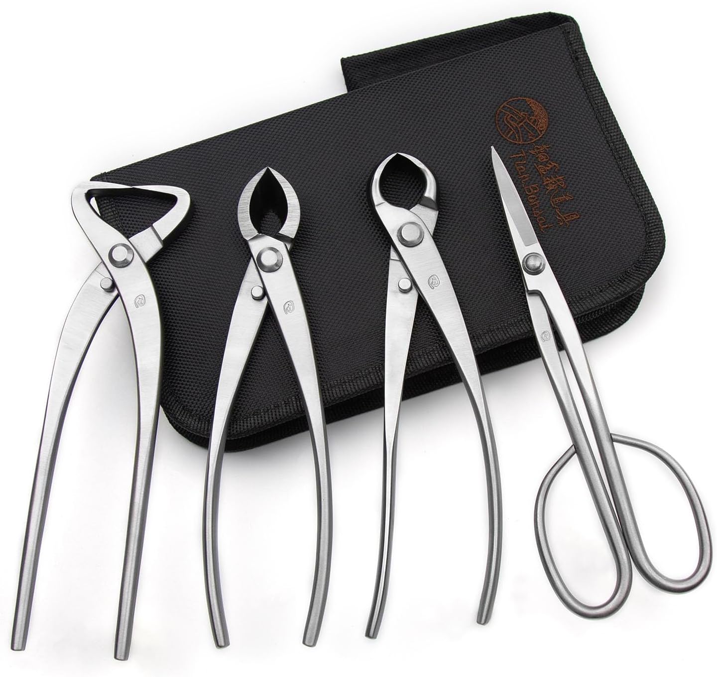 4-PCS Bonsai Tool Set Including Concave Cutter Straight Edge Cutter Trunk Splitter And Bonsai Scissors Equip With Tool Bag