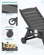 SERWALL Patio Chaise Lounge Chair, 78'' Long HDPE 5 Positions Adjustable Outdoor Lounger, Poly Lounge Chair with Rolling Wheels & Cup Holder for Pool, Slate Gray