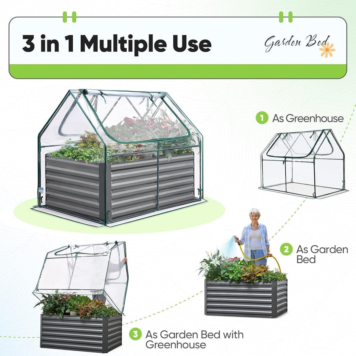 quictent 4x3x2ft galvanized raised garden bed with cover, close-up detail