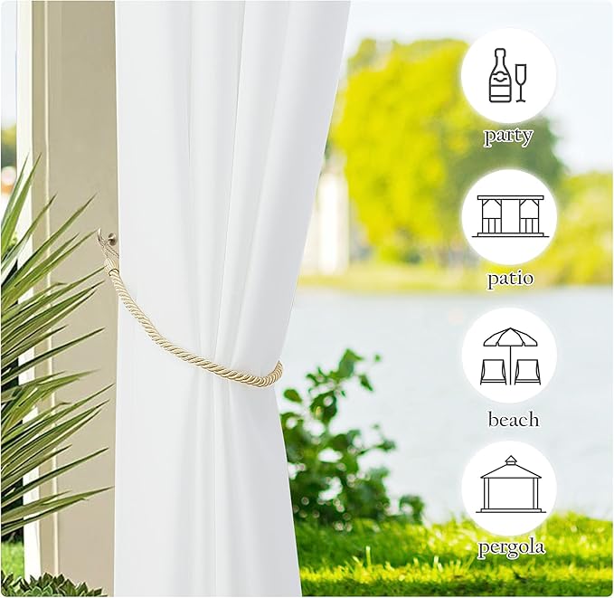 NICETOWN Winter White Outdoor Curtains 2 Panels for Patio Waterproof 55'' Wide 108'' Long, Stainless Steel Silver Grommet Privacy Protect Outdoor Drapes for Patio/Front Porch/Pergola