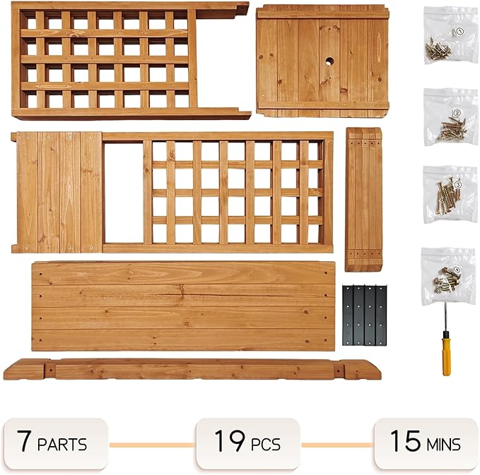 Raised Garden Bed with Wood Trellis Set of 2 Outdoor Planter Box for Tomatoes Climbing Vegetables Herbs Flowers Patio Pots Tall Hanging Roof 2 Drainage Holes Orange, 42.5" L x 17.3" W x 66.1" H