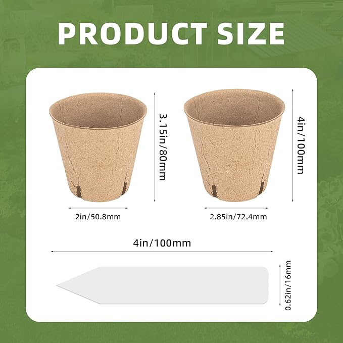 70Pcs Biodegradable 4” Peat Pots with 70Pcs Plant Labels, Biodegradable Seed Starter Pots with Drainage Holes, Nursery Pots for Seedlings, Herbs, Vegetables, Flowers, Gardening Kit
