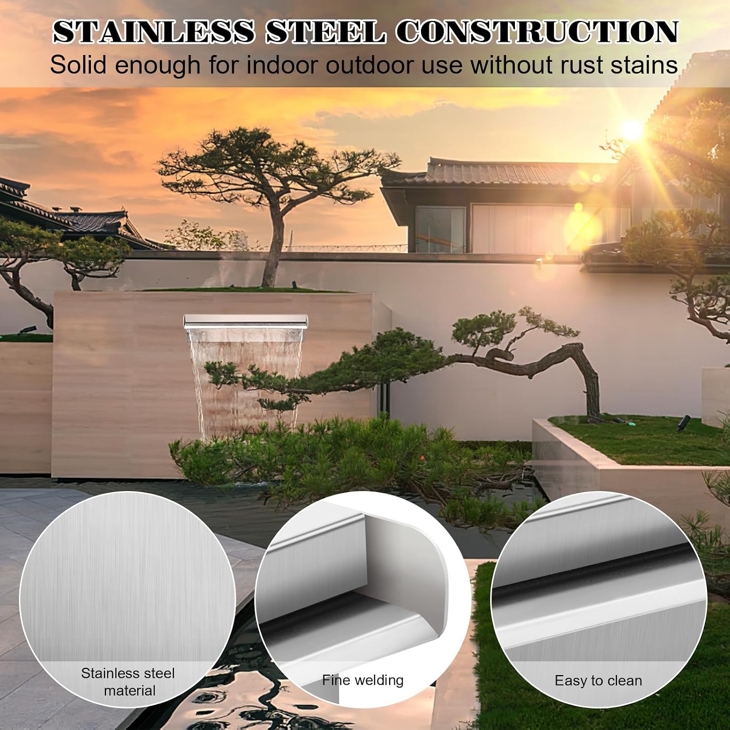 Waterfall Pool Fountain 304 Stainless Steel 11.8" Rectangular Waterfall Spillway for Pools, Fountains,Pond and Spa's