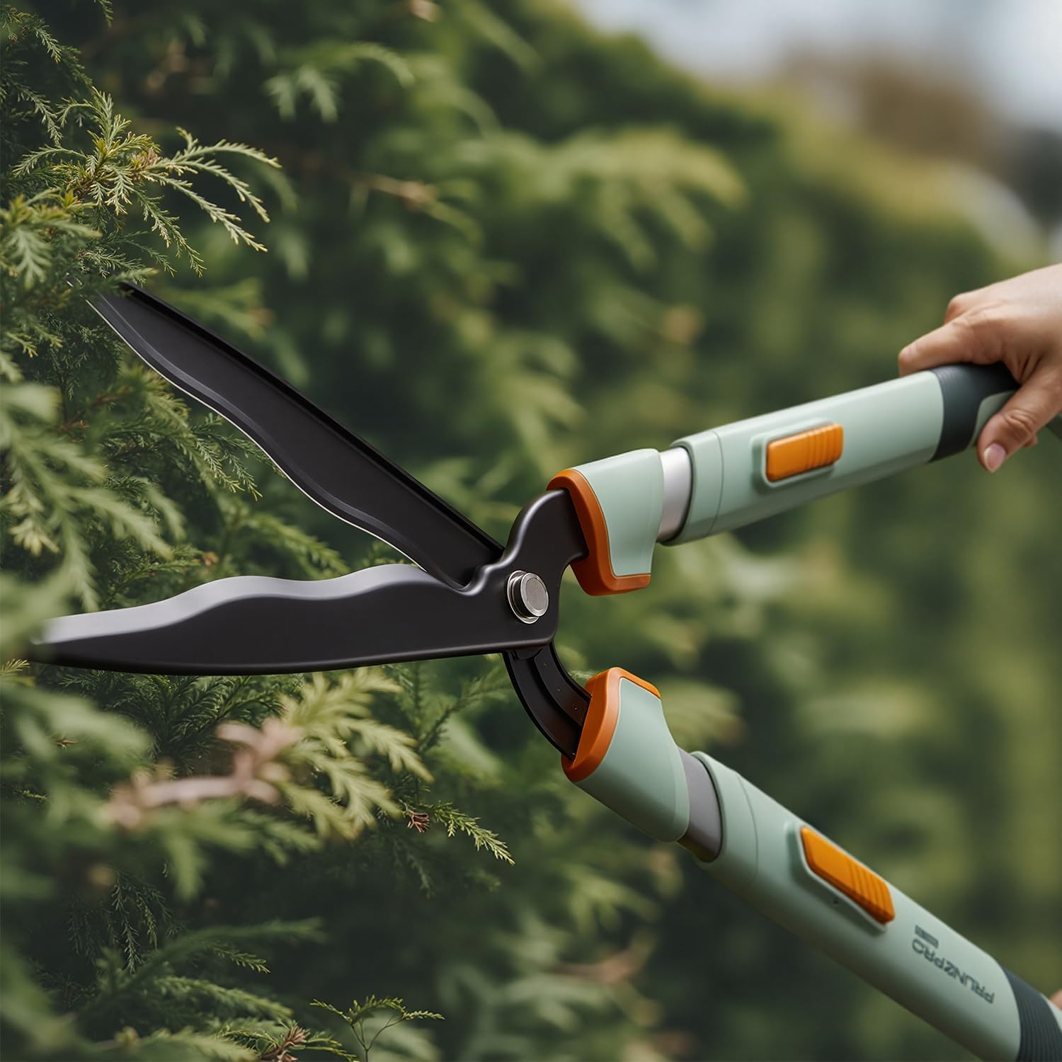 PrunePro® Extendable Hedge Shears Lightweight Ultra Sharp Blade for Bushes | Not Top-Heavy Arthritis Friendly 27"-35" Adjustable Reach for Tall Hedges 10" Stainless Steel Teflon Blades for Clean Cuts