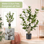 3ft 2-pack artificial camellia trees, close-up detail
