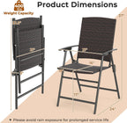 Tangkula Outdoor Folding Chairs Set of 2, Patio PE Wicker Dining Chairs with Armrests and Metal Frame, Portable Lawn Chairs for Garden, Porch, Balcony and Camping, Fully Assembled (1, Mix Brown)
