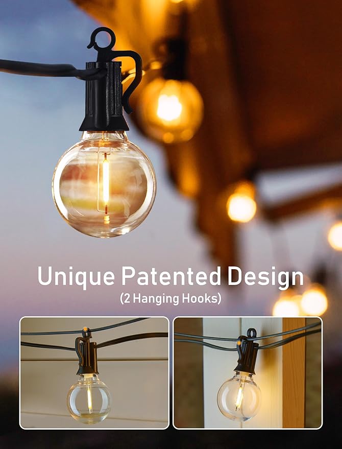 Brightown Outdoor String Lights, 200FT 100+2 G40 Bulbs Shatterproof Patio Lights, IP65 Waterproof Dimmable Hanging Connectable Globe LED Outdoor Lights for Backyard, Bistro, Porch, Deck, Balcony