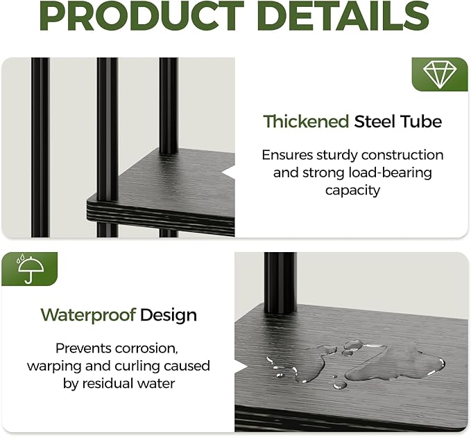 Bamworld Plant Stand Indoor, Corner 5 Tier Metal Plant Shelf for Multiple Plants, Tiered Flower Pot Stands for Patio Garden Balcony Living Room Bedroom, Black