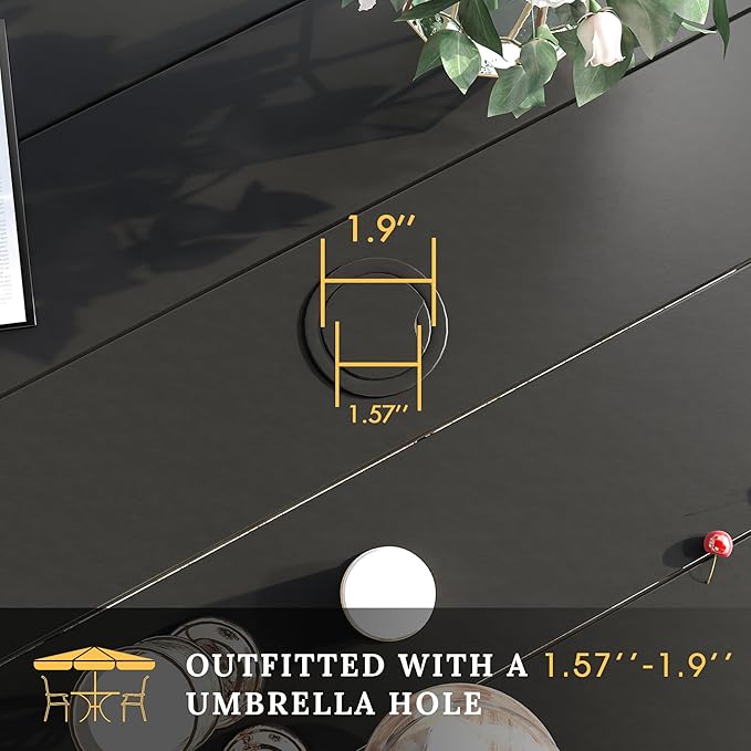 VICLLAX 63" Outdoor Round Patio Table with Umbrella Hole, All Weather Metal Round Outdoor Dining Table for Lawn Garden, 8-10 Person Table, Black