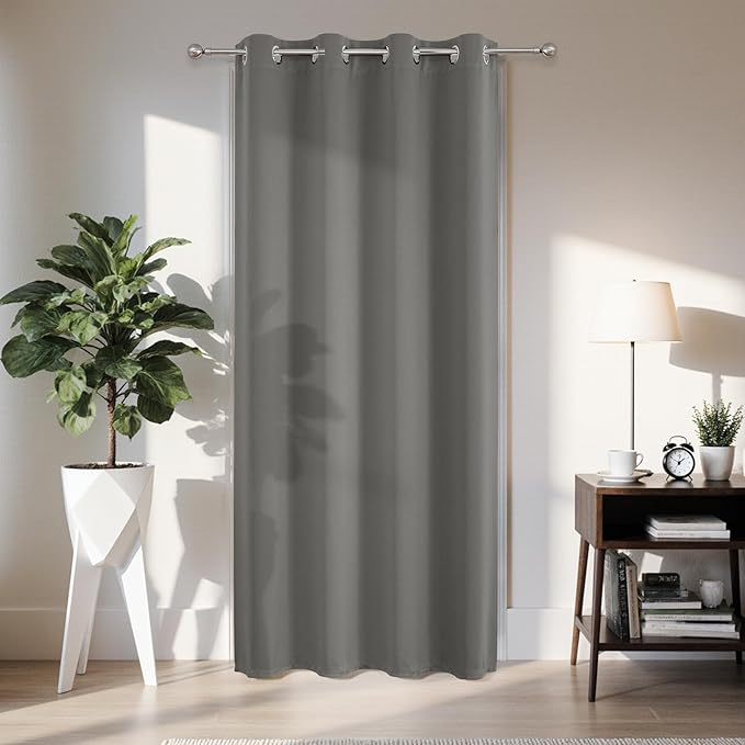 Joydeco Blackout Door Curtain for Doorway Privacy 108 Inches Long, Grommet Closet Curtain for Open Closet, Room Divider for Bedroom Living Room (Light Grey, 52Wx108L, 1 Panel)
