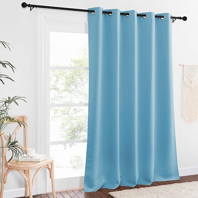 NICETOWN Patio Blackout Curtain Panels - Extra Wide Sliding Door Thermal Insulated Drape, Privacy Room Divider Curtain for Bedroom Office (Teal Blue, 66 x 118 Inch Long)