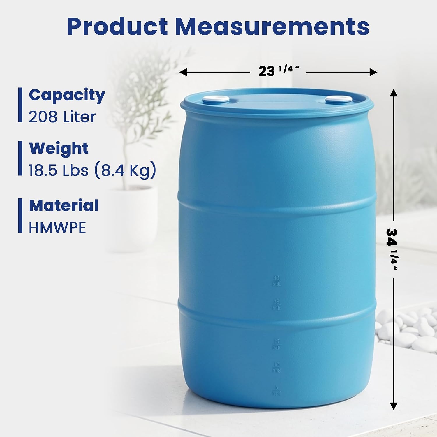 55-Gallon Water Storage Barrel, BPA Free, Emergency Water Supply - Eco Friendly - Made in USA (Blue)