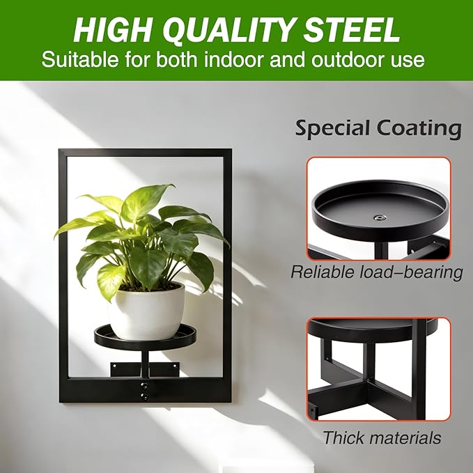 Wall Hanging Plant Stands Planter Shelves, Indoor Outdoor Window Plant Hanger Decor for Living Room Entryway (Black 3-Pack)