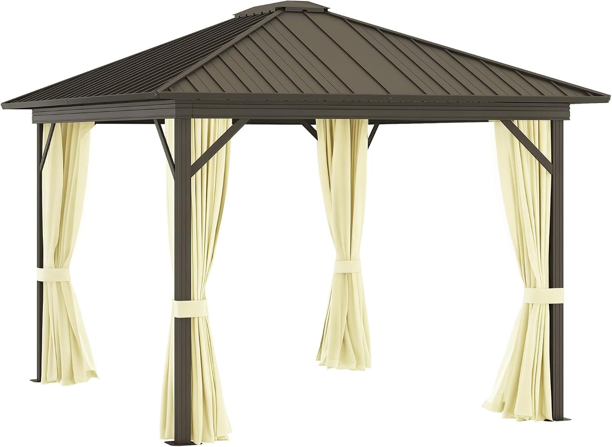 outsunny 10' x 12' hardtop gazebo with curtains, main product view