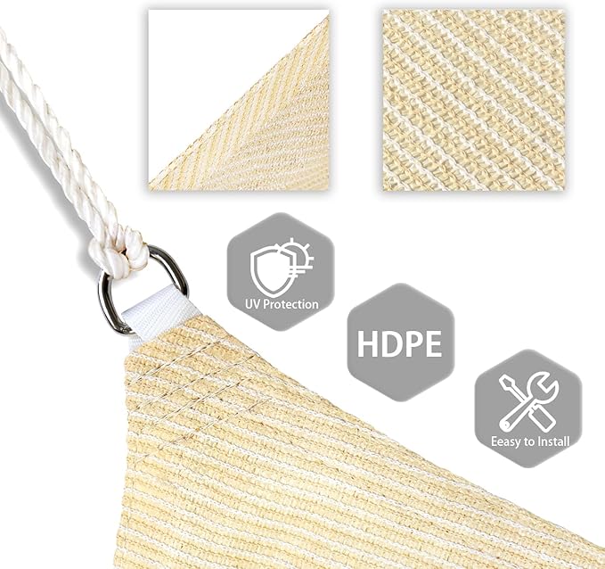 Patio Paradise 22' x 22' x 21'10" Sun Shade Sail Triangle Canopy, Permeable Shade Cloth Fabric Sunlight Block Patio Cover HDPE Deck Awning for Outdoor Backyard Pergolas Roof Shading, Beige