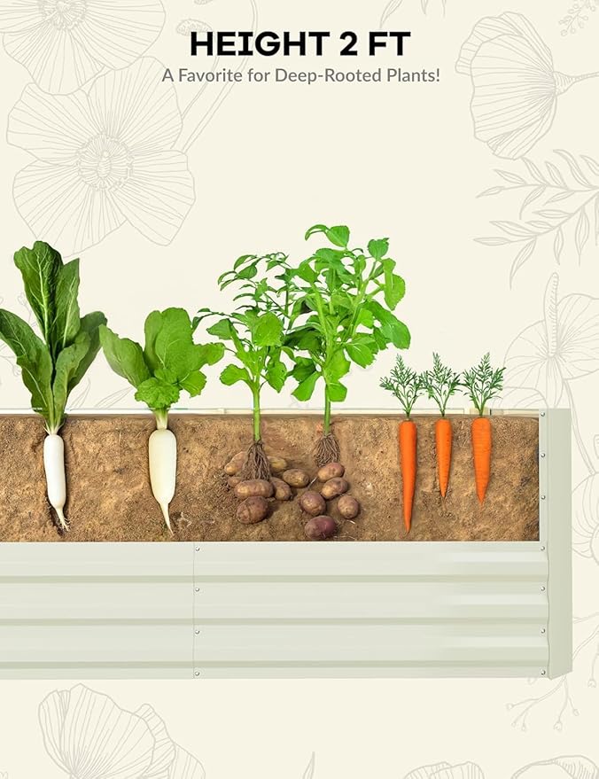 Garvee 2PCS 6x3x2ft Galvanized Raised Garden Bed Outdoor,Rust-Resistant Raised Garden Beds for Gardening, Easy Assembly Outdoor Garden Box & Planters, Beige