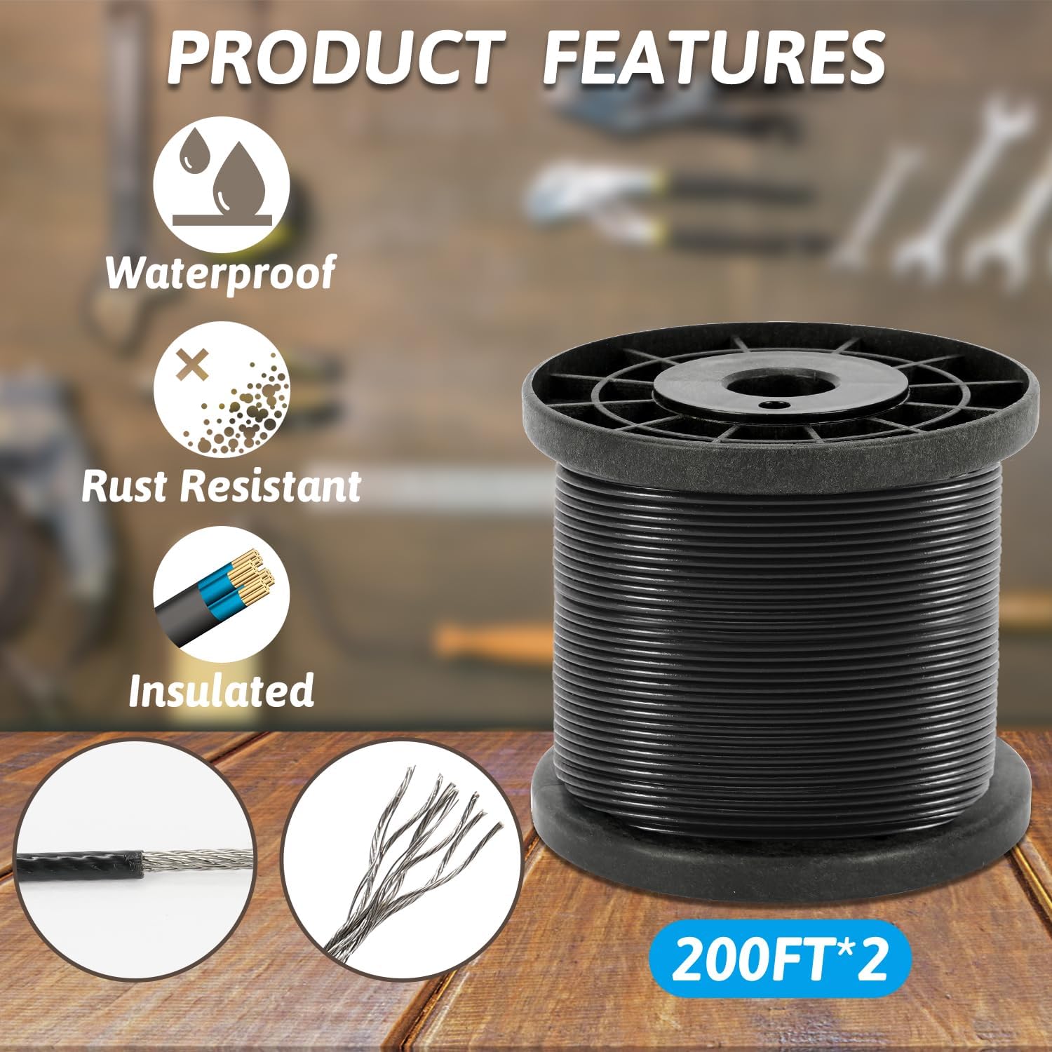 400 Ft String Light Hanging Kit, Coated Stainless Steel 304 Wire Rope | String Light Kit Included Enough Accessories, Guide Wire for Outdoor String Lights, Patio Lights, Camping Lights