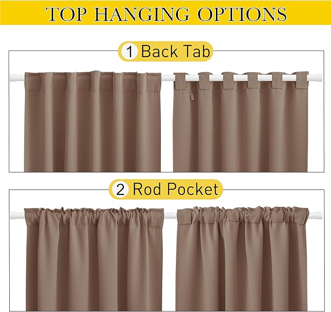 NICETOWN 2 Panels Outdoor Curtains Waterproof Pocket & Back Tab on Top & Bottom, Thermal Insulated Windproof Sun Blocking Outside Privacy Drapes for Patio with Fixed Rope, W84 x L95, Tan