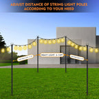 String Light Poles, 10 FT, 6 Pack, Ground & Fence Mount | Heavy-Duty Steel, 5-Prong Stable Base, Powder-Coated Finish, Rust Resistant, Outdoor Lighting & Décor, Patios, Backyards