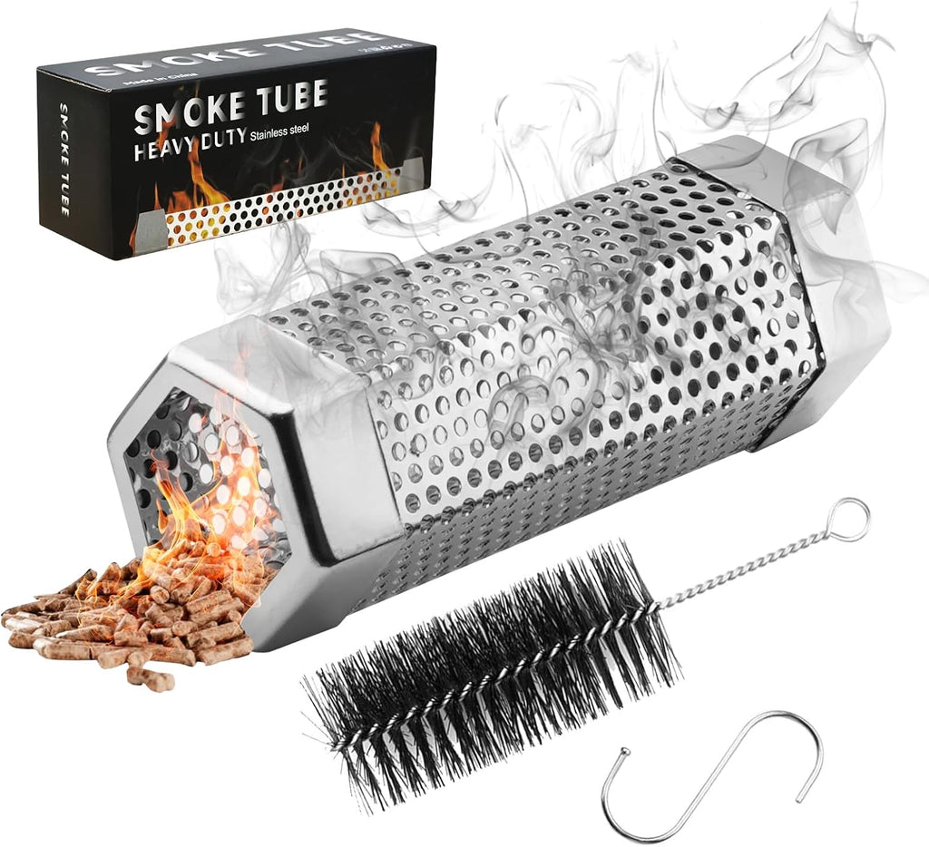 SHIKORI Smoker Tube,Stainless Steel Pellet Smoker Tube for Cold Smoker-6" | 5 Hours of Billowing Smoke-for Any Grill or Smoker,with Cleaning Brush
