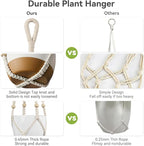 USLAI Macrame Plant Hanger Indoor Outdoor, Fits 4 to 15 Inch Pots, Strong Hanging Planter Holder, Boho Home Decor, 35 Inch, Ivory, Set of 3 (POTS NOT Included)
