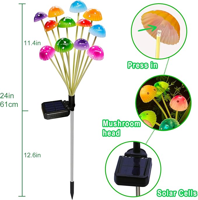 Solar Garden Lights Decorative,2 Pack 24LED Solar Powered Mushroom Lights Outdoor, Gifts for Women Birthday Mothers Day, Mushroom Flower Light Yard Decor Outside Waterproof for Lawn Porch Patio