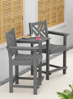 Tall Adirondack Chairs Set of 2, Outdoor 24'' Counter Height Bar Stools with Back and Arms, All-Weather HDPE Patio Tall Chairs for Balcony, Backyard, Garden, Deck (Grey)