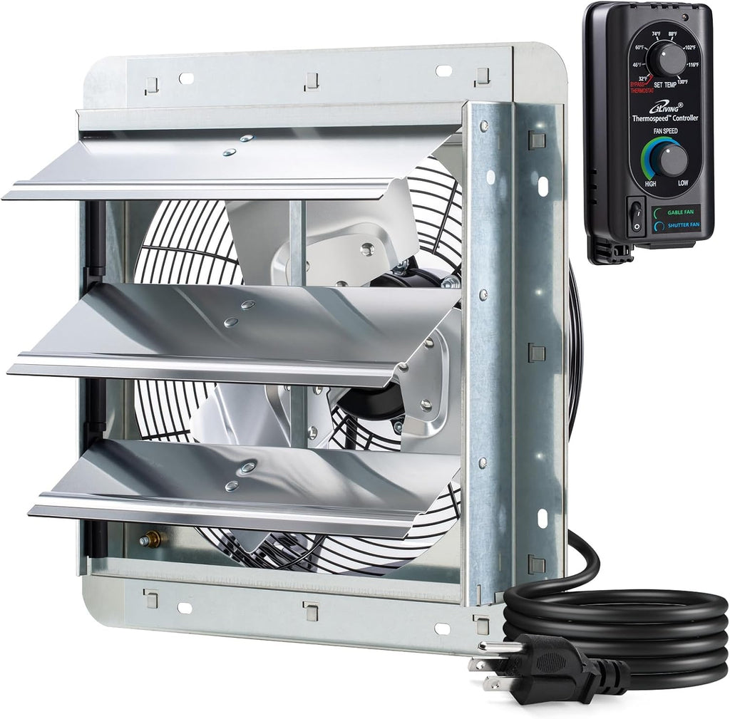 iliving 12" wall mounted shutter exhaust fan, automatic, main product view