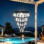 SUNNYPARK Hanging Solar Chandelier Light Outdoor Waterproof | Handcrafted with Teardrop Prisms, Solar Powered, Decorative Hanging Light for Patio, Porch, Gazebo Garden & Holiday