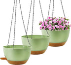 10 inch Hanging Planters for Indoor Plants, 3 Pack Self-Watering Hanging Planter Pots with Chain and Drainage Holes, Outdoor Plastic Hanging Baskets for Garden Home Decor