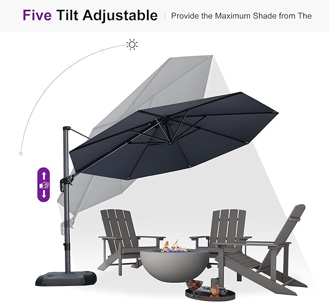 PURPLE LEAF 11 Feet Patio Umbrella with Base Outdoor Cantilever Round Umbrella Aluminum Offset Umbrella with 360-degree Rotation for Garden Deck Pool Patio, Grey