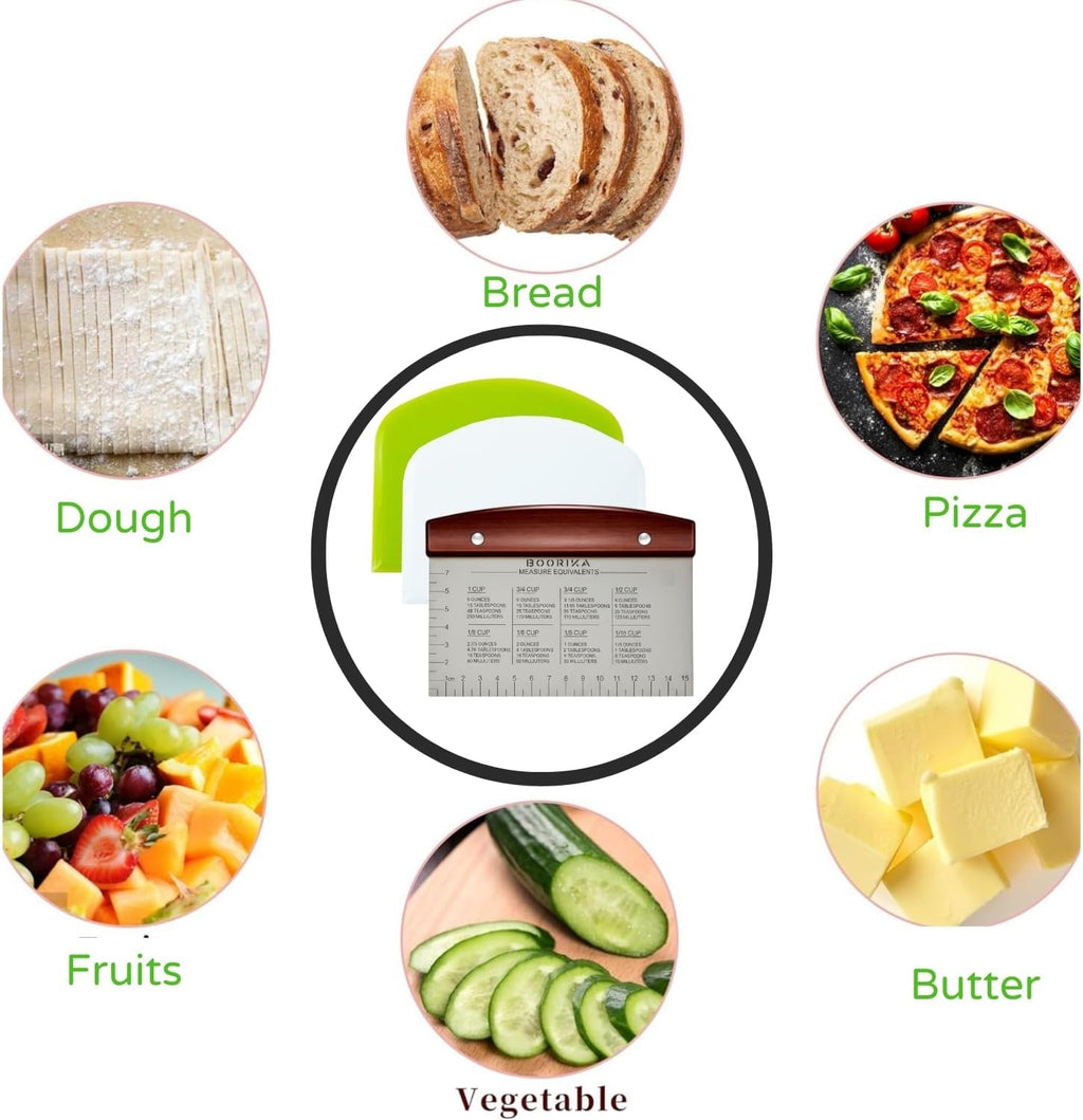 Dough Scraper & Bench Scraper Kitchen – Stainless Steel Sourdough Tools – Dough Cutter for Sourdough Bread, Pizza, and Flat Top Griddles – Chef Approved (Dark)