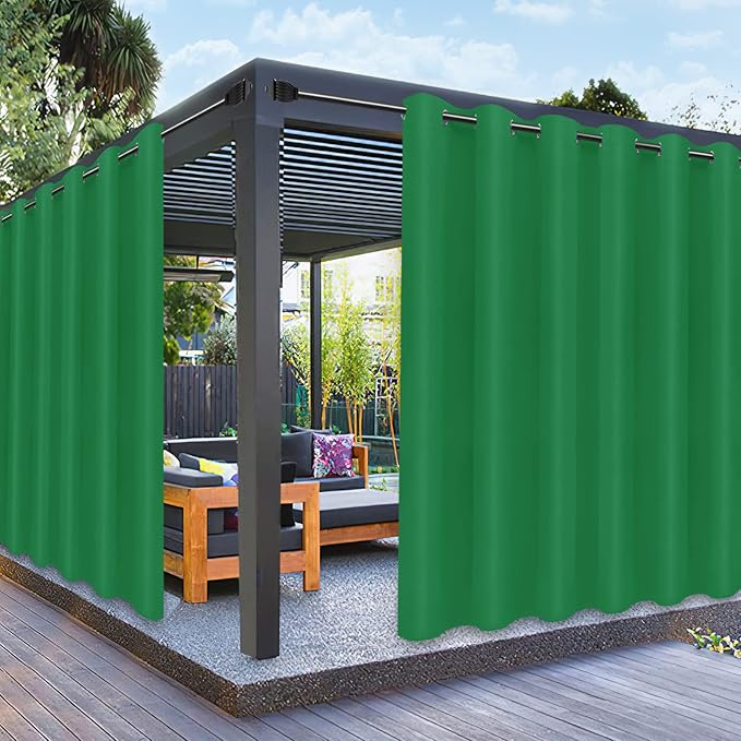 PureFit Outdoor Curtains for Patio Waterproof Weatherproof, UV and Fade Resistant Outside Curtains for Gazebo, Front Porch, Pergola, Sun Blocking Privacy Curtain, 100W x 84L inch, 1 Panel, Green