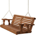 Amish Casual 4 Foot Roll Back Porch Swing with Cup Holders in Oak Stain - Amish Made in The USA from Treated Pine Heavy Duty 700 Lb. Weight Capacity