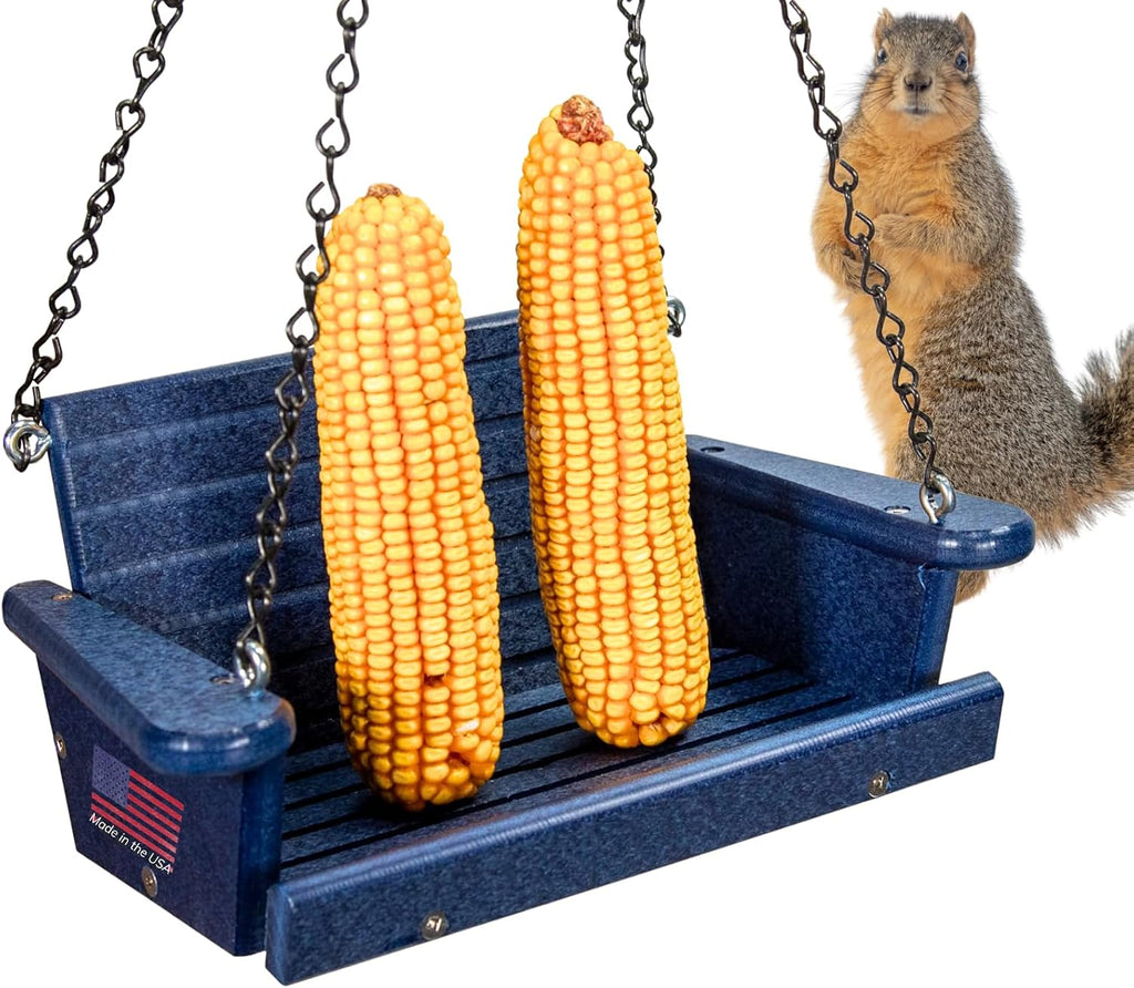 Poly Lumber Squirrel Swing Corn Cob Feeder - Squirrel Feeder, Squirrel Corn Feeder Chair - Cute Swing Feeder for Squirrels - Fill with Corn and Hang (Blue)