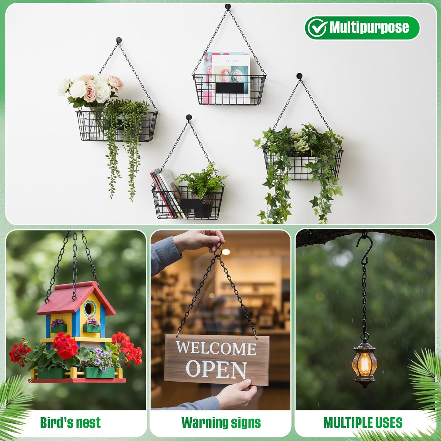 EBOOT 8 Pack 9.5 Inches Hanging Chains for Bird Feeders, Planters, Billboards, Chalkboards, Lanterns, Wind Chimes and Decorative Ornaments (Black)