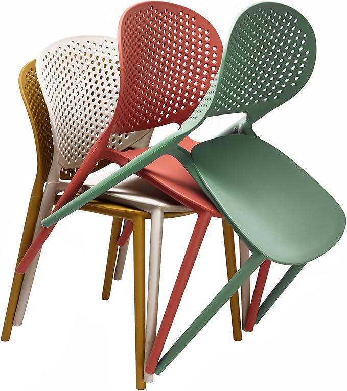 2xhome Set of 4 Patio Dining Chairs | Modern Stackable Outdoor Pool Side Chair | Weather Resistant Plastic for Yard, Porch, Balcony, Kitchen, Green