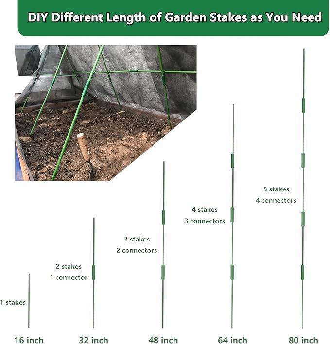 Garden Stakes Kit, 40 Sets 16 inch 0.43" in Diameter Steel Plant Stick Support (with Accessories Total 91 pcs), DIY 3ft 4ft 5ft 6ft 7ft Sturdy Tomato Stakes for Indoor & Outdoor Gardening Supplies