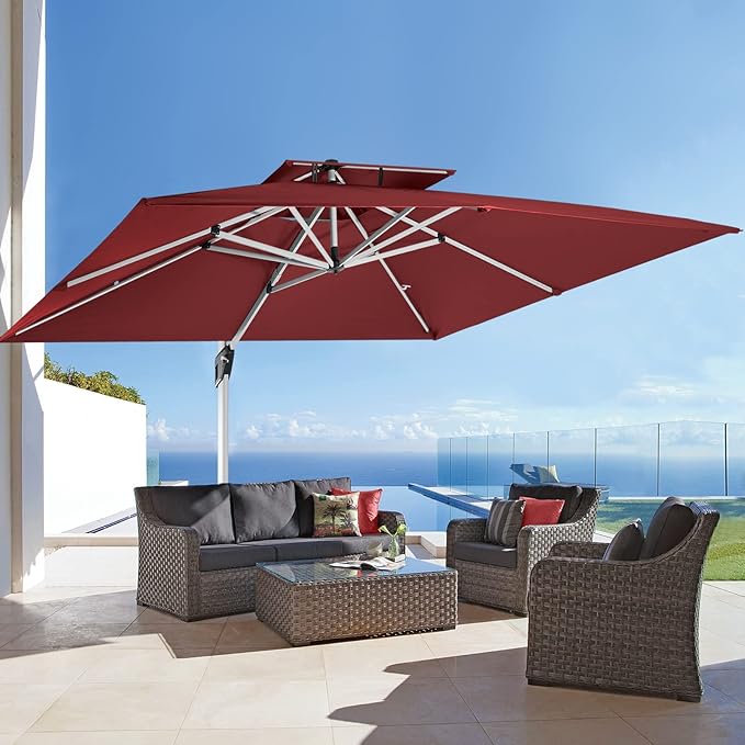 ABCCANOPY Patio Umbrella Cantilever Double Top Outdoor Offset Umbrella with 360° Rotation