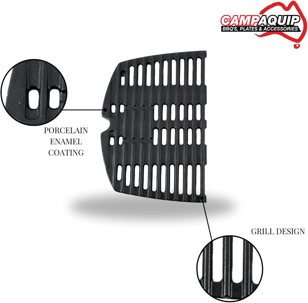 Cast Iron Barbeque Half Grill Plate for Weber Baby Q Series - Q100, Q120, Q1000, Q1200 | Weber Replacement Grill Insert | Porcelain Enamel | Superior Heat Retention