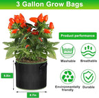 3 Gallon Grow Bags 6 Pack - Thickened Nonwoven Aeration Planter Bags with Handles, Plant Tags & Seedling Bags, Chili Vegetable Gardening Fabric Pots