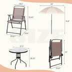 Vongrasig 6 Pieces Folding Patio Dining Set, All Weather Small Metal Outdoor Table and Chair Set, Garden Patio Furniture Set w/Umbrella, Glass Table & 4 Folding Chairs for Lawn, Backyard, Brown