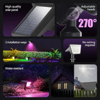Philips 4 Packs Solar RGBW Spot Lights Outdoor, 18 LED Solar Powered Landscape Lights, 9 Lighting Modes Color-Changing Dusk to Dawn Waterproof Pathway Spotlights for Garden Trees Halloween Christmas